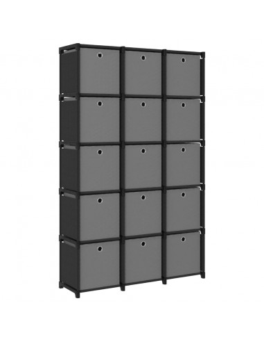 Mobile con 15 Scatole a Cubo Nero 103x30x175,5 cm in Tessuto