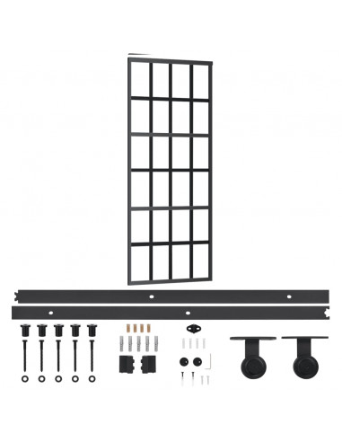 Porta Scorrevole con Kit Montaggio Vetro ESG Alluminio 76x205cm