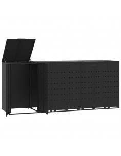 Copribidone con Ruote per 4 Bidoni Nera 276x79x117cm in Acciaio 2