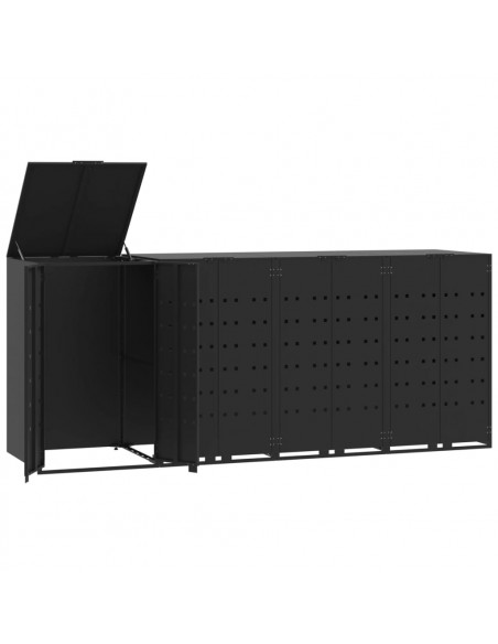 Copribidone con Ruote per 4 Bidoni Nera 276x79x117cm in Acciaio
