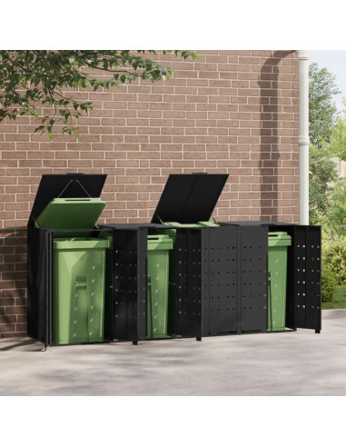 Copribidone con Ruote per 4 Bidoni Nera 276x79x117cm in Acciaio