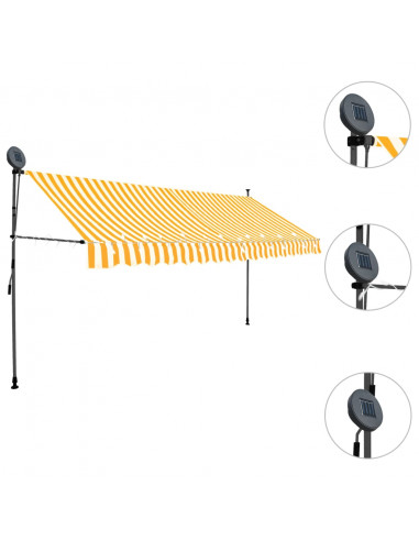 Tenda da Sole Retrattile Manuale LED 400 cm Bianca e Arancione