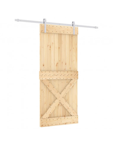 Porta Scorrevole con Set Hardware 90x210 cm Legno Massello Pino