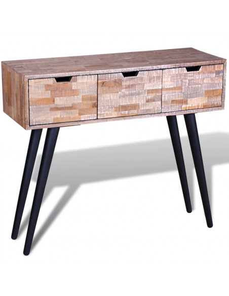 Tavolo Consolle con 3 Cassetti in Legno di Recupero di Teak