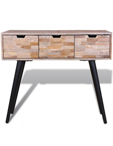 Tavolo Consolle con 3 Cassetti in Legno di Recupero di Teak
