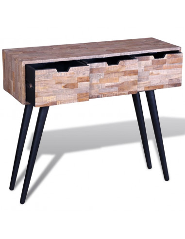 Tavolo Consolle con 3 Cassetti in Legno di Recupero di Teak