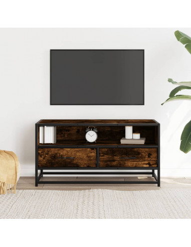 Mobile TV Rovere Fumo 80x34,5x40 cm Legno Multistrato e Metallo