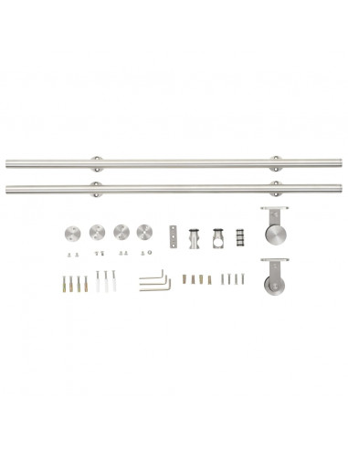 Kit Binari Porta Scorrevole 183 cm Acciaio Inossidabile Argento