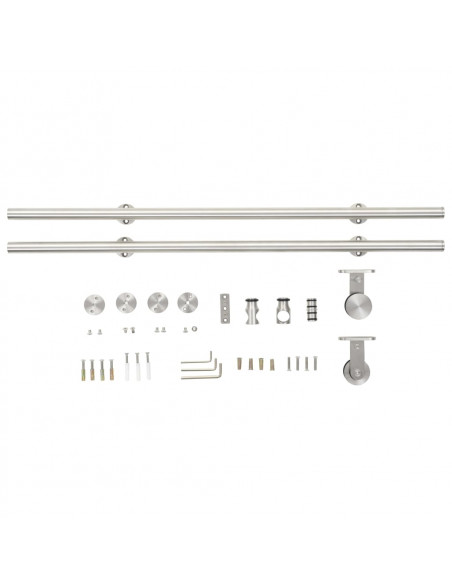 Kit Binari Porta Scorrevole 183 cm Acciaio Inossidabile Argento