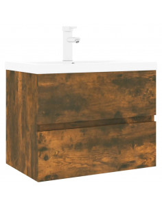 Mobile Bagno con Lavabo Integrato Rovere Fumo Legno Multistrato 2