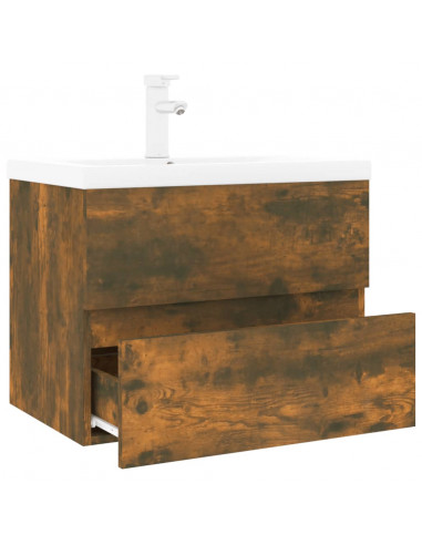 Mobile Bagno con Lavabo Integrato Rovere Fumo Legno Multistrato