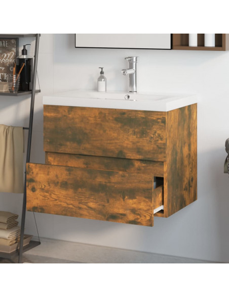 Mobile Bagno con Lavabo Integrato Rovere Fumo Legno Multistrato