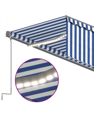 Tenda Automatica Parasole Sensore Vento LED 6x3m Blu Bianca