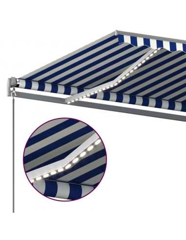 Tenda Automatica con Sensore Vento e LED 600x300 cm Blu Bianca