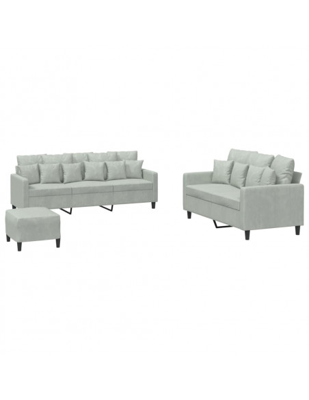 Set di Divani 3 pz con Cuscini Grigio Chiaro in Velluto