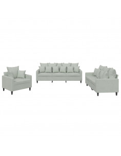 Set di Divani 3 pz con Cuscini Grigio Chiaro in Velluto 2