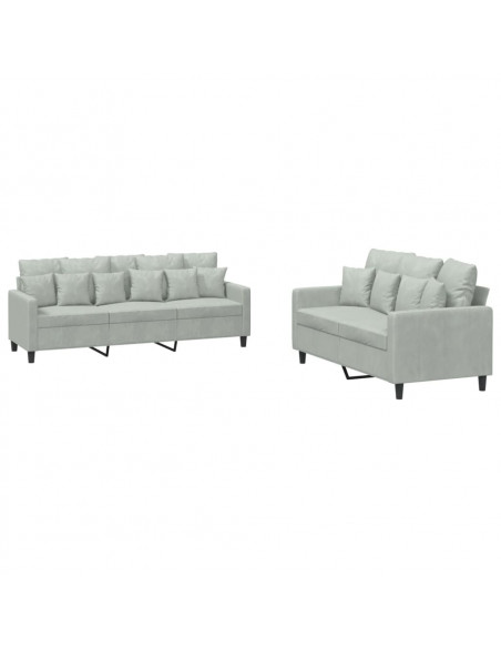 Set di Divani 2 pz con Cuscini Grigio Chiaro in Velluto