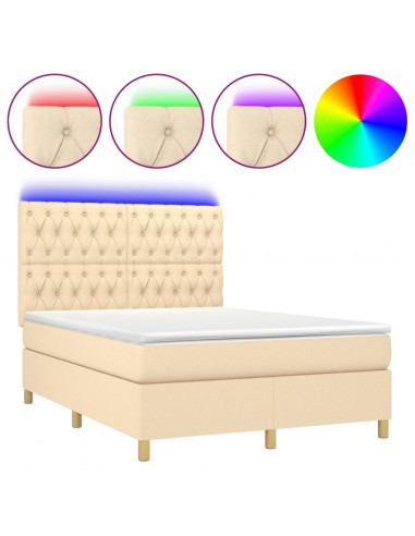 Letto a Molle con Materasso e LED Crema 140x190 cm in Tessuto