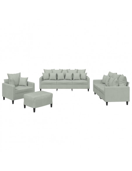 Set di Divani 4 pz con Cuscini Grigio Chiaro in Velluto