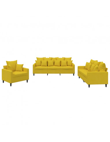 Set di Divani 3 pz con Cuscini giallo in Velluto