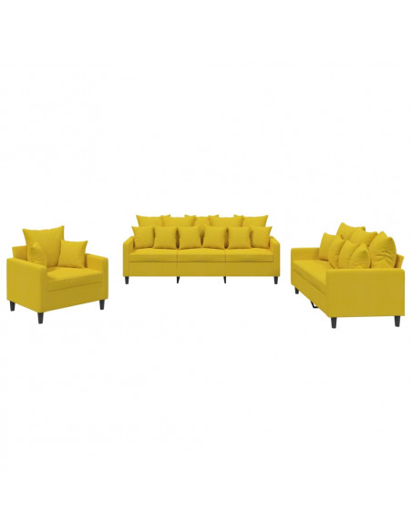 Set di Divani 3 pz con Cuscini giallo in Velluto