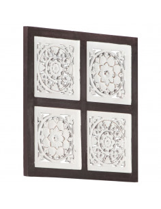 Pannello Murale Intagliato MDF 40x40x1,5 cm Marrone e Bianco 2