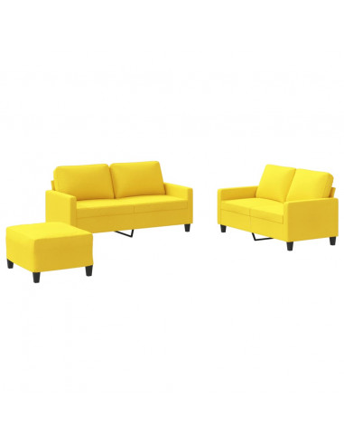 Set di Divani 3 pz con Cuscini Giallo Chiaro in Tessuto
