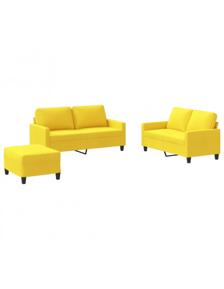 Set di Divani 3 pz con Cuscini Giallo Chiaro in Tessuto