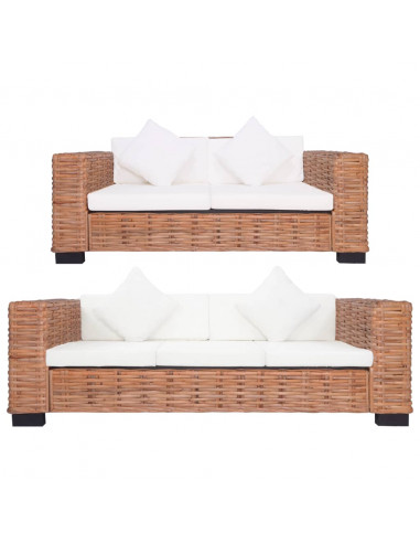 Set di Divani con Cuscini 2 pz in Rattan Naturale