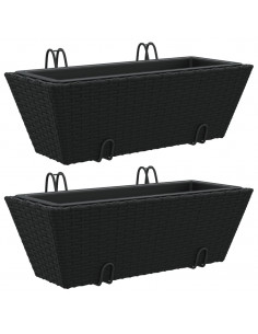 Fioriere con Ganci 2 pz Nere in Polyrattan 2