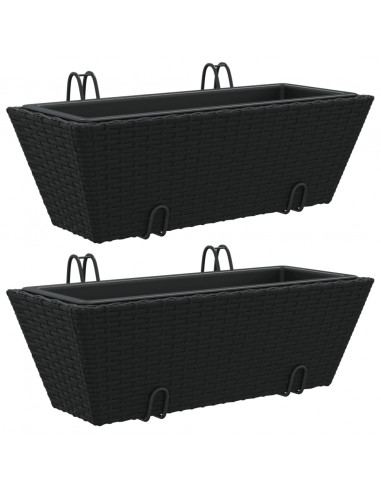 Fioriere con Ganci 2 pz Nere in Polyrattan