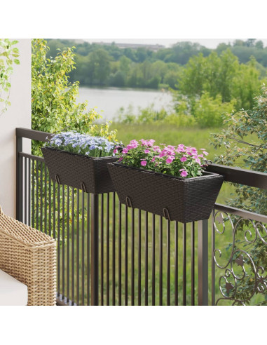 Fioriere con Ganci 2 pz Nere in Polyrattan