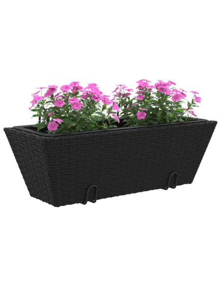 Fioriere con Ganci 2 pz Nere in Polyrattan