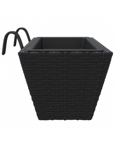 Fioriere con Ganci 2 pz Nere in Polyrattan
