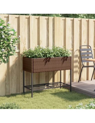 Fioriera da Giardino con Ripiano Marrone in Polyrattan