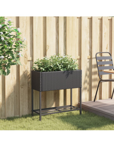 Fioriera da Giardino con Ripiano Nera in Polyrattan
