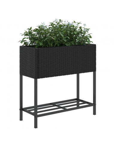 Fioriera da Giardino con Ripiano Nera in Polyrattan