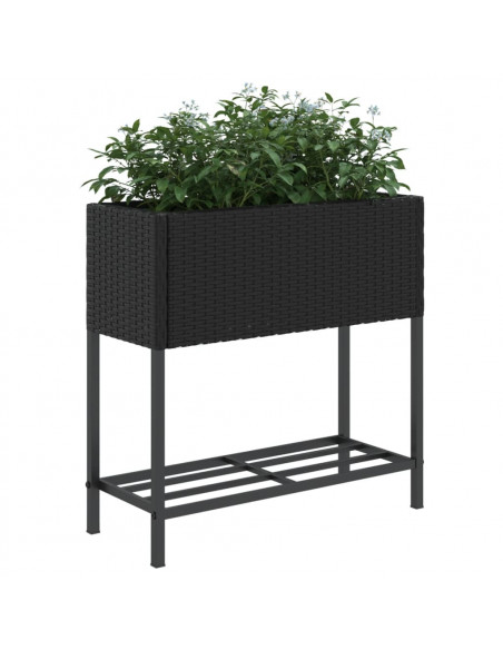 Fioriera da Giardino con Ripiano Nera in Polyrattan