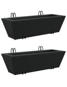 Fioriere con Ganci 2 pz Nere in Polyrattan 2