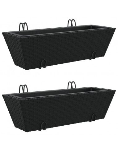 Fioriere con Ganci 2 pz Nere in Polyrattan