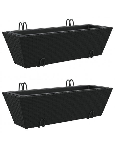 Fioriere con Ganci 2 pz Nere in Polyrattan