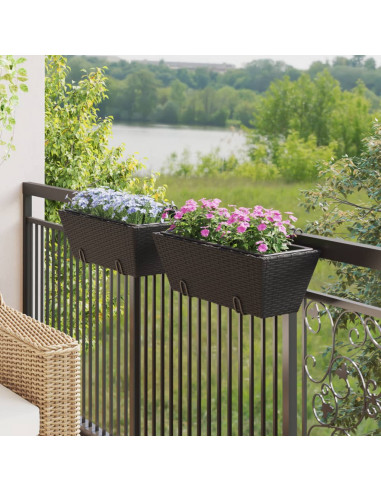 Fioriere con Ganci 2 pz Nere in Polyrattan