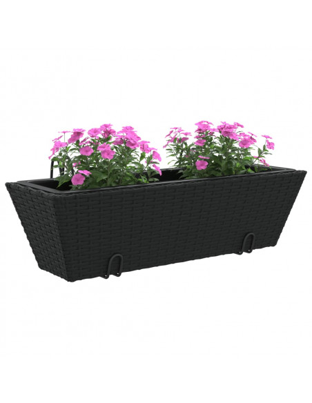Fioriere con Ganci 2 pz Nere in Polyrattan