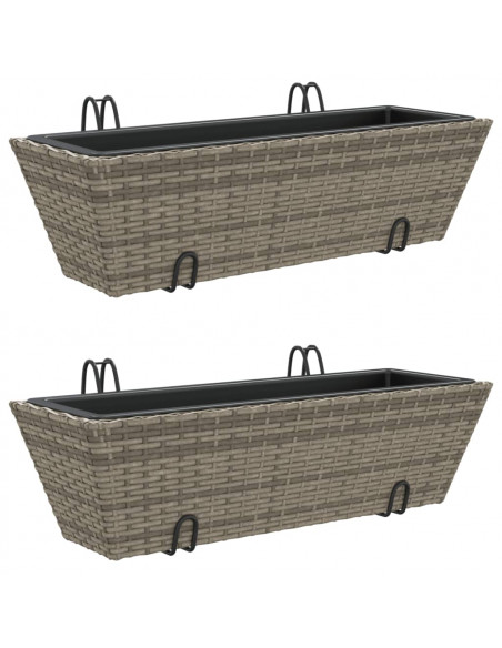 Fioriere con Ganci 2 pz Grigie in Polyrattan