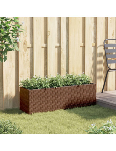 Fioriera da Giardino con 3 Vasi Marrone 105x30x32 cm Polyrattan