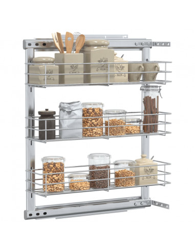 Cestino da Cucina in Rete a 3 Livelli Argento 47x15,5x55,5 cm
