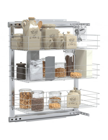 Cestino da Cucina in Rete a 3 Livelli Argento 47x25x56 cm