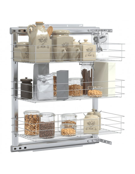 Cestino da Cucina in Rete a 3 Livelli Argento 47x25x56 cm