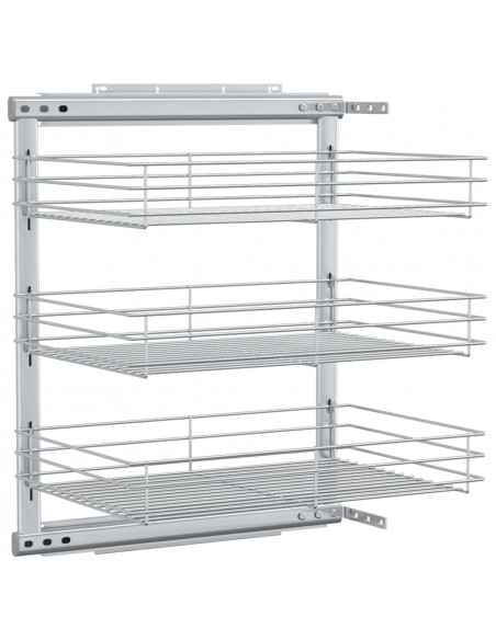 Cestino da Cucina in Rete a 3 Livelli Argento 47x35x56 cm