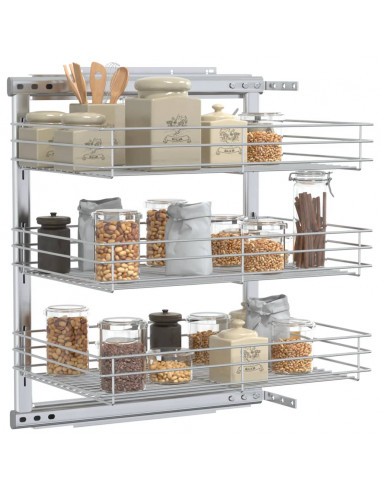 Cestino da Cucina in Rete a 3 Livelli Argento 47x35x56 cm